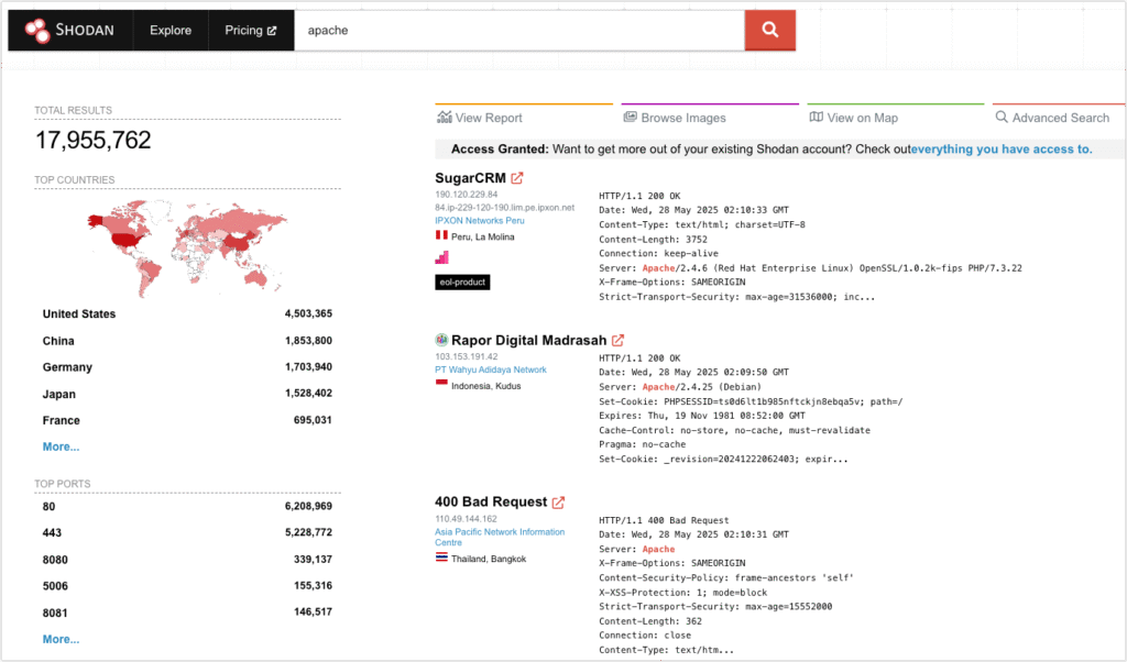 Screenshot of Shodan