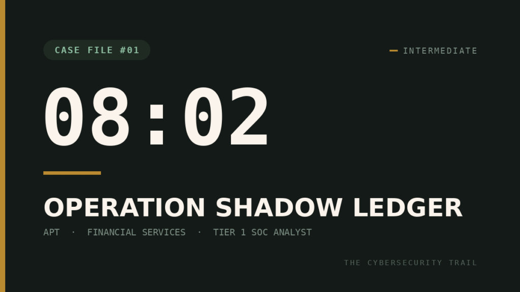 Case File #01: Operation Shadow Ledger — 08:02, an APT intrusion at a financial services firm