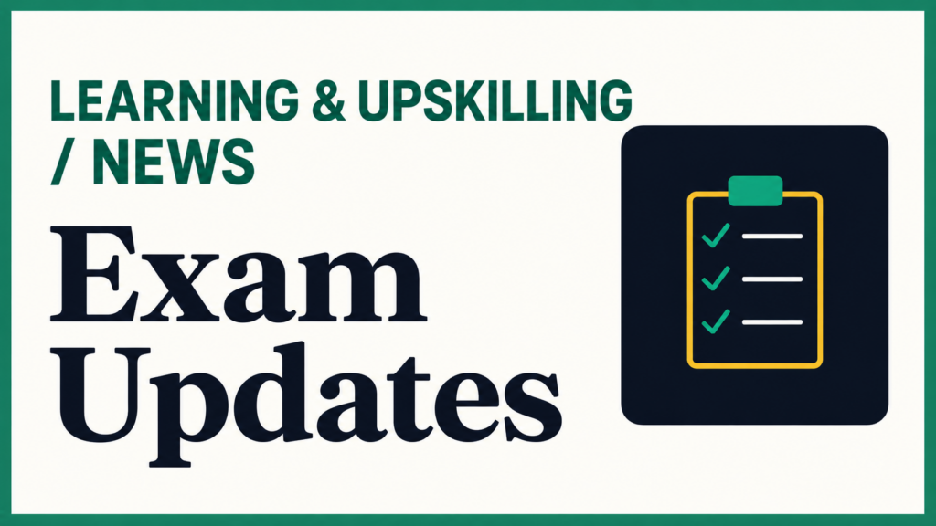 Exam updates thumbnail with a green border and checklist